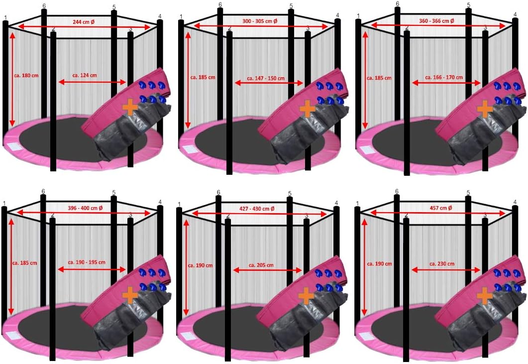 walexo Trampolin Randabdeckung + Sicherheitsnetz für 6 Stangensystem Grössen – sicherer Schutz und k