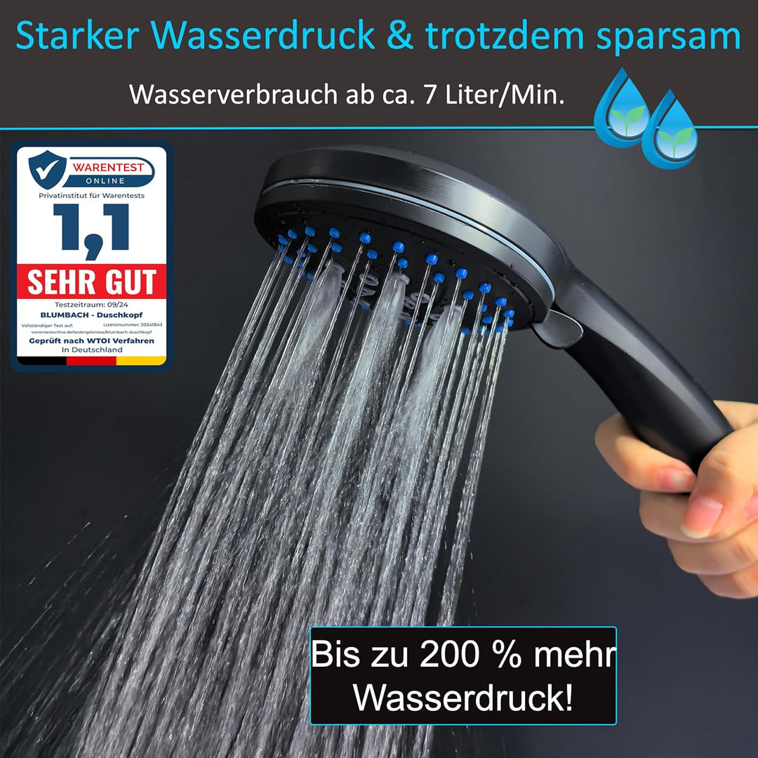 Duschkopf schwarz Energy Rain mit 9 Strahlarten, Shower Head, Duschbrause, Handbrause Dusche Brausek