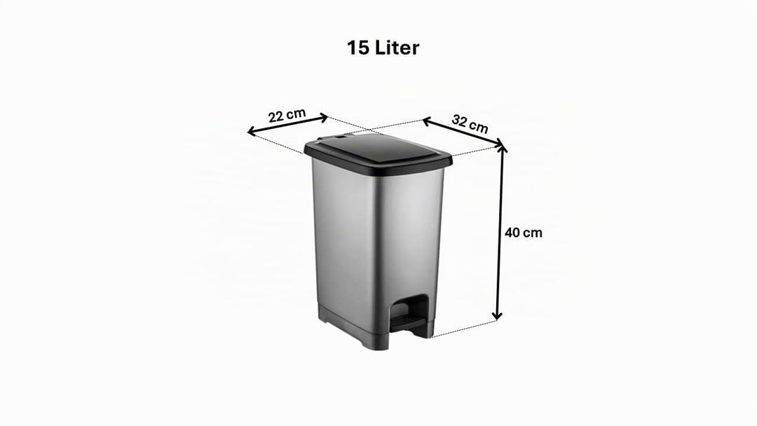 15L Tretmülleimer mit Deckel – Slim Design, BPA-frei – Abfalleimer mit Fusspedal &amp; Beutelhalterung –