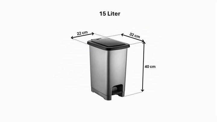 15L Tretmülleimer mit Deckel – Slim Design, BPA-frei – Abfalleimer mit Fusspedal &amp; Beutelhalterung –