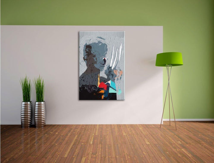 Wolverine Pinsel Effekt, Format: 100x70 auf Leinwand, XXL riesige Bilder fertig gerahmt mit Keilrahm
