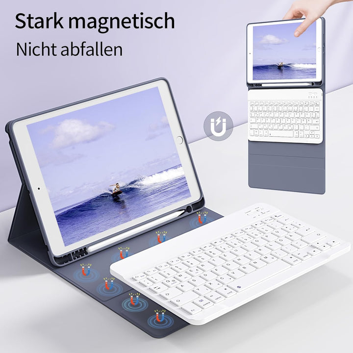 Hülle mit Tastatur für iPad 9. / 8. / 7. Generation 10,2 Zoll 2021/2020/2019, Bluetooth Magnetisch Q