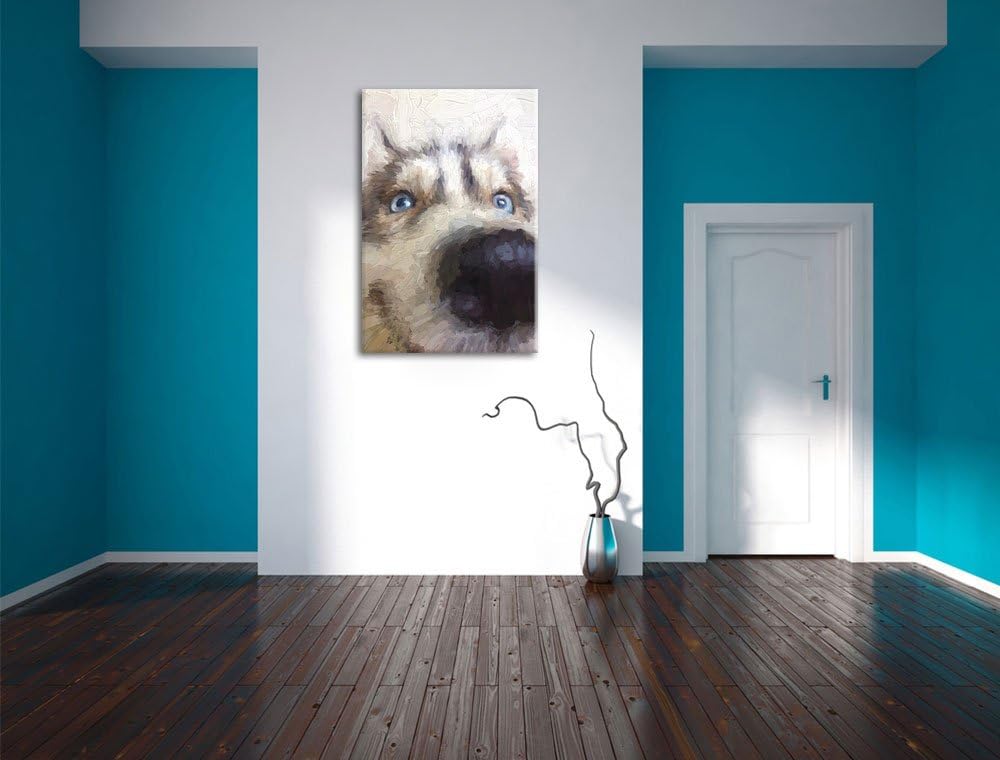 Pixxprint Glücklicher Husky als Leinwandbild/Grösse: 100x70 cm/Wandbild/Kunstdruck/fertig bespannt,