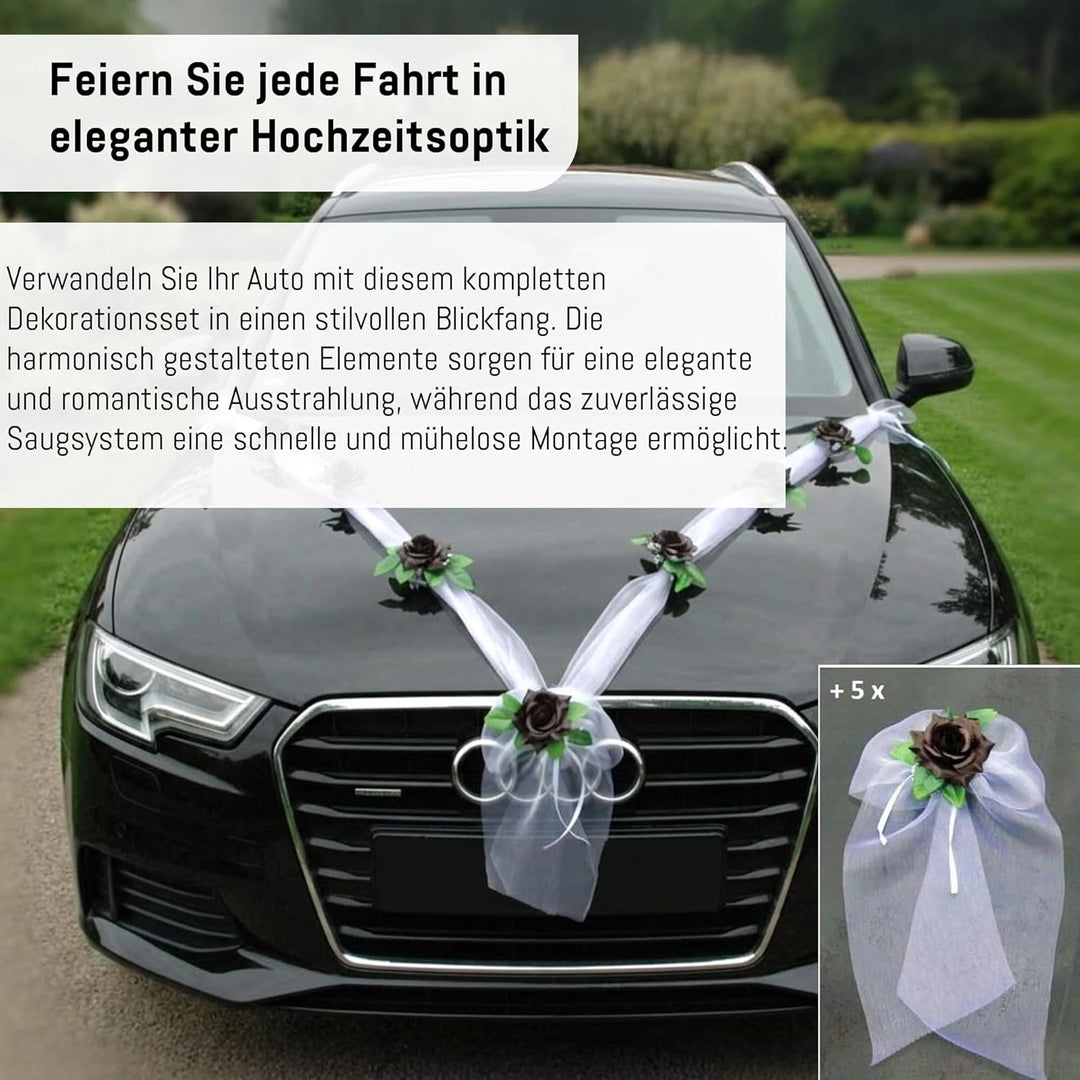 Organza M + Schleife Auto Schmuck Braut Paar Rose Deko Dekoration Autoschmuck Hochzeit Car Auto Wedd