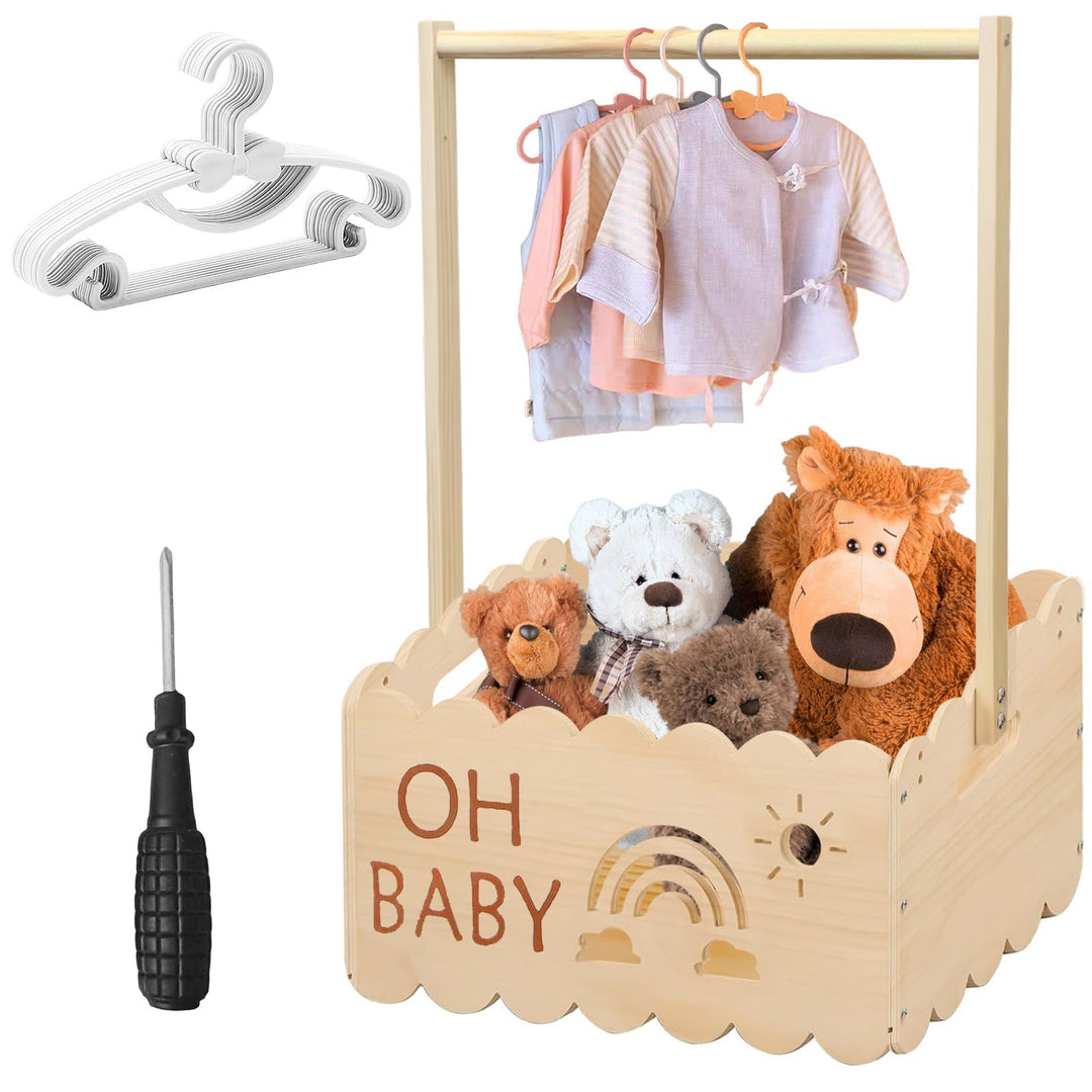 Holz Baby Geschenk Korb, 34x23x51cm Babykorb Geschenk mit Griff, Holzkiste für Babyparty mit Griff u