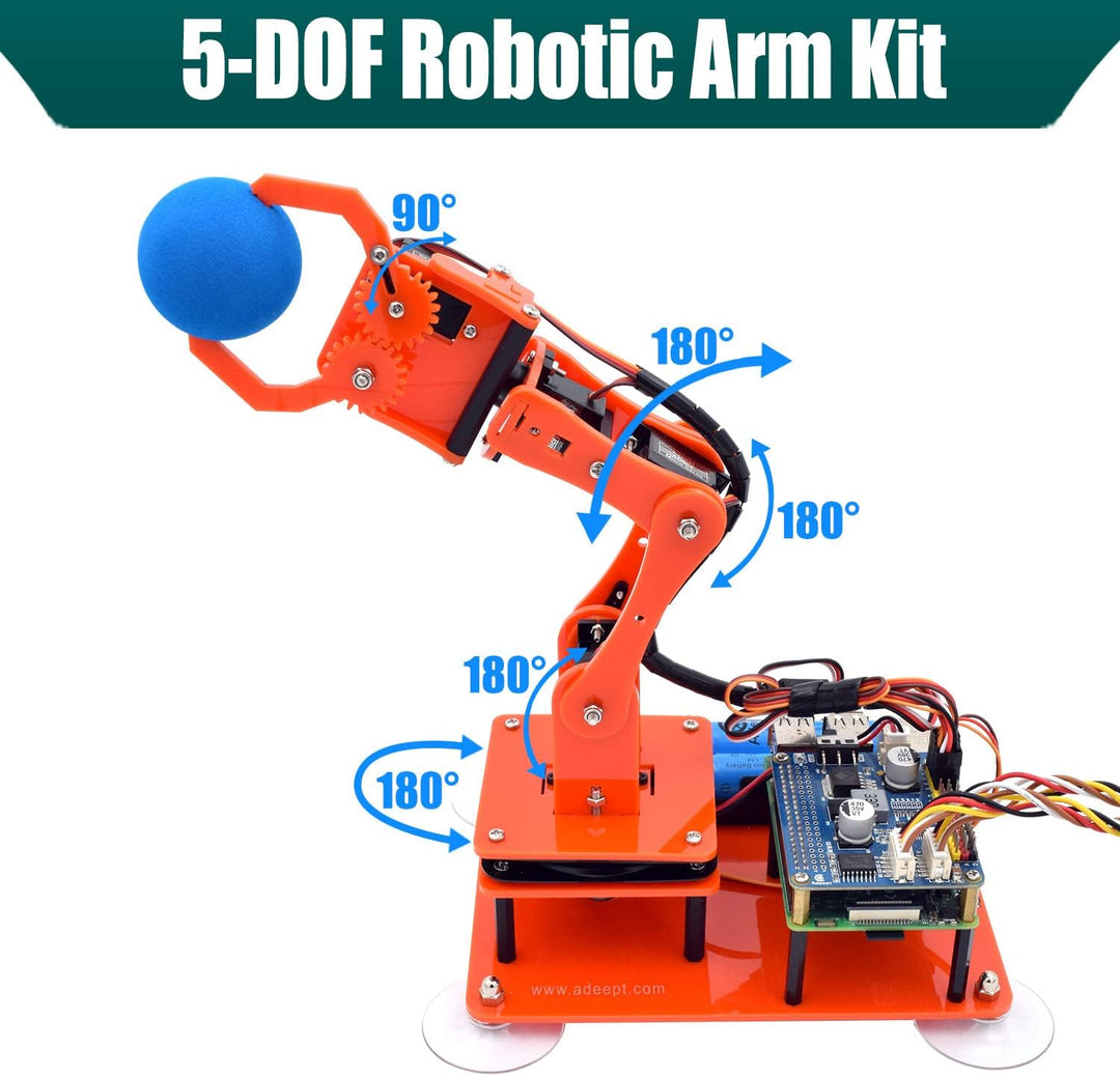 Adeept 5-DOF Roboterarm-Set für Raspberry Pi 4 B 3 B+ B A+, programmierbare DIY-Codierung STEM Educa
