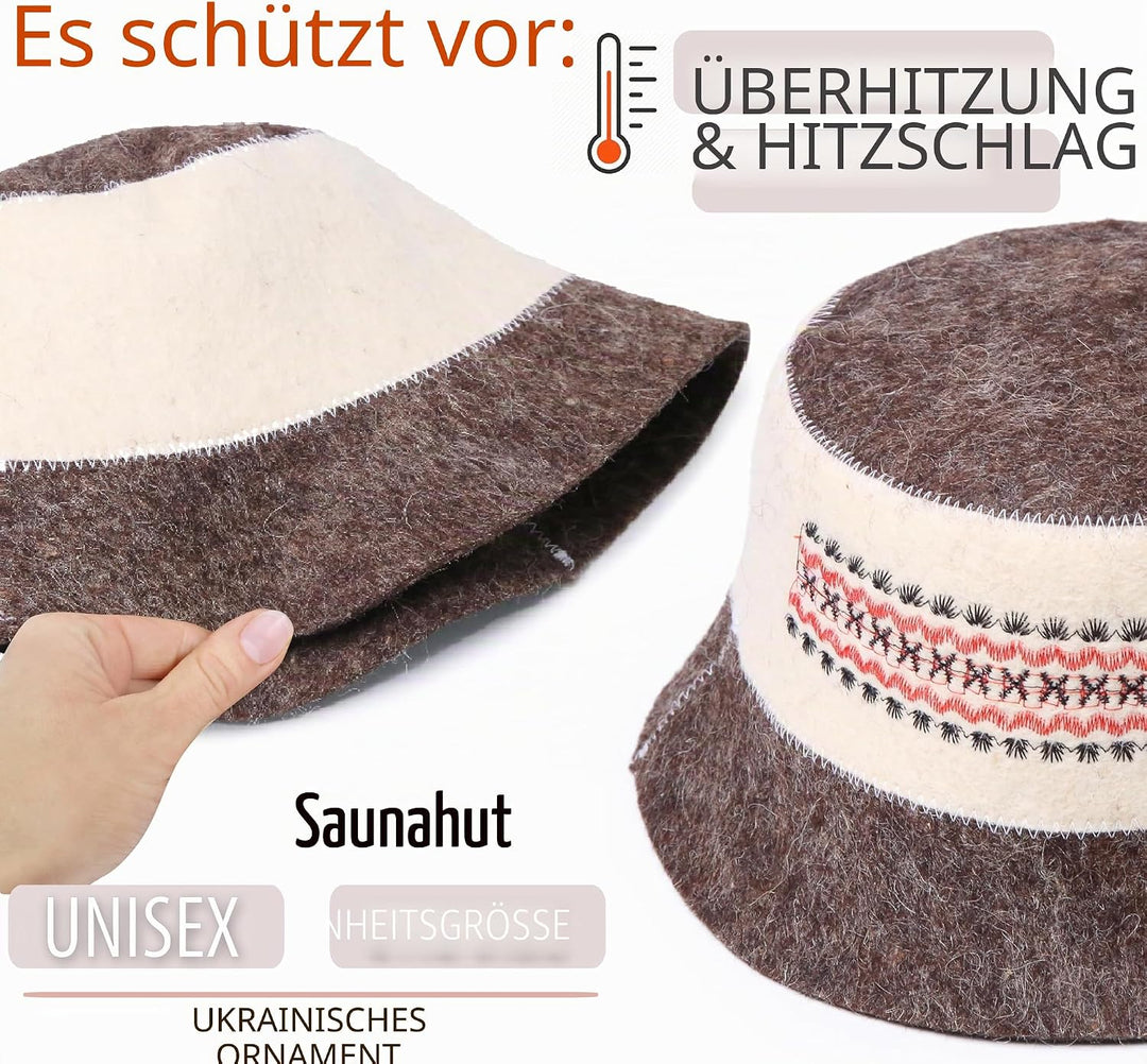 PetriStor Ukrainischer Saunahut aus Wolle für Damen und Herren, ukrainisches Ornament, rot, Vyshyvan