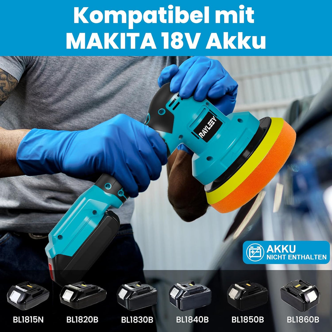 Poliermaschine Auto für Makita 18V LXT-Akku, 6 Zoll Orbitale Poliermaschine mit 3 Variablen Geschwin