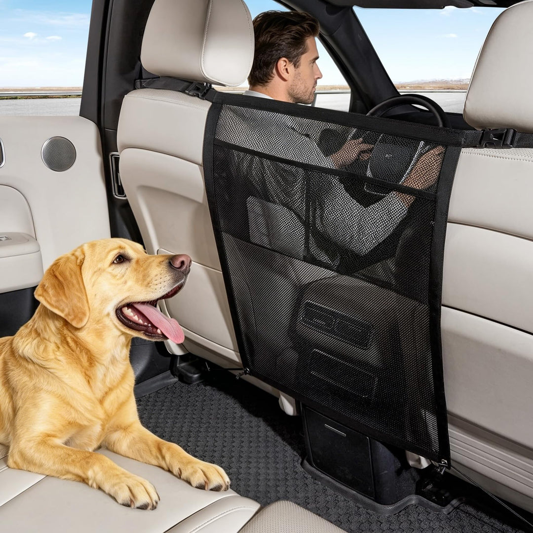 Hundegitter Auto, Hund Auto Rückbank, Hundeschutz Auto Rückbank mit Storage Compartment, Sicherheits