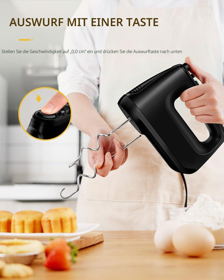 Handmixer Elektrisch Handrührgerät 6 Stufen Plus Turbo Kein Spritzen Mixer Handrührer mit Aufbewahru
