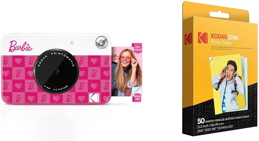 Barbie x Kodak Printomatic Vollfarb-Sofortdruck-Digitalkamera + KODAK 2"x3" Premium-Fotopapier (50 B