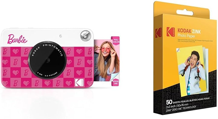 Barbie x Kodak Printomatic Vollfarb-Sofortdruck-Digitalkamera + KODAK 2"x3" Premium-Fotopapier (50 B