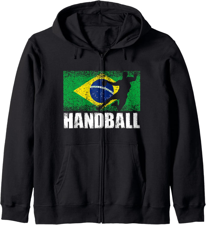 Handball Sport, Retro Brasilien Flagge, Brasilianischer Kapuzenjacke