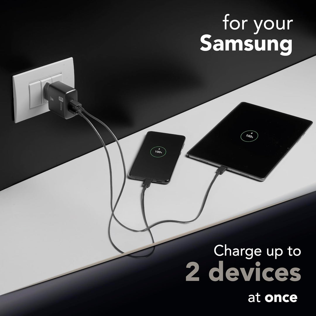 Cellularline | Netzwerk-Ladegerät | USB- und USB-C-Ladegerät mit 2 Anschlüssen und 25-W-Super-Fast-C