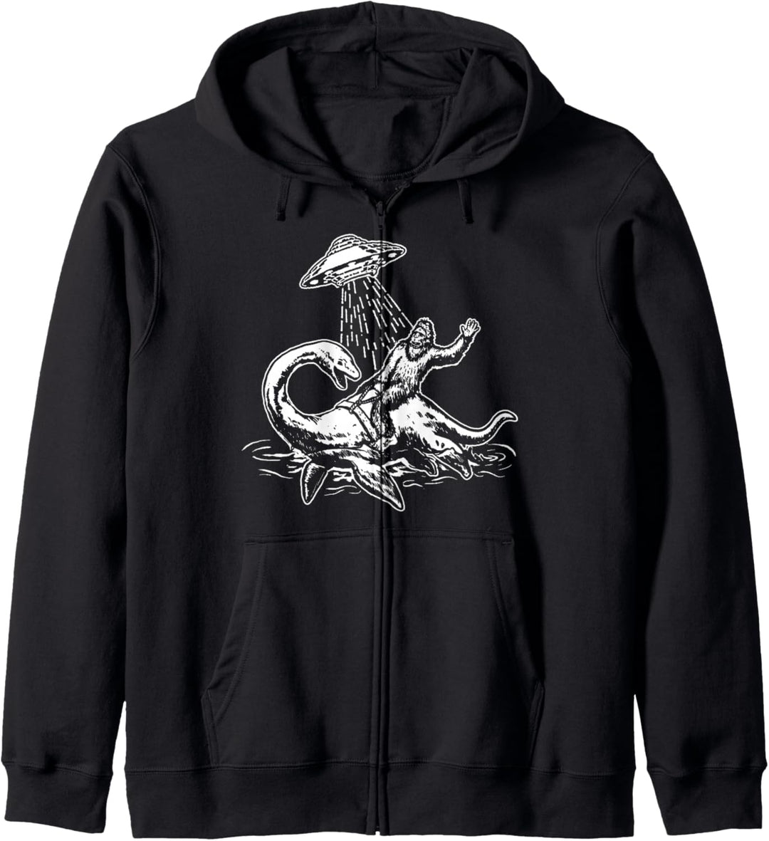 Bigfoot Riding Loch Ness Monster Funny UFO Sasquatch Nessie Kapuzenjacke