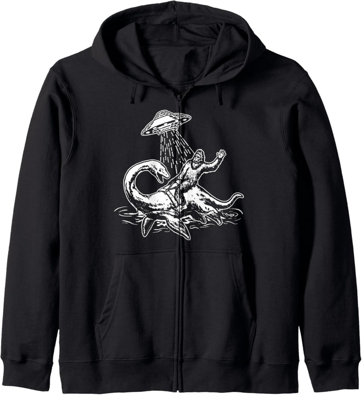 Bigfoot Riding Loch Ness Monster Funny UFO Sasquatch Nessie Kapuzenjacke