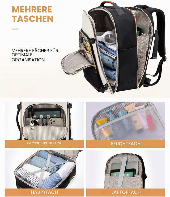 LOVEVOOK Handgepäck Rucksack Flugzeug, Reiserucksack Damen Gross 40L Herren Wasserdicht, Laptop Back