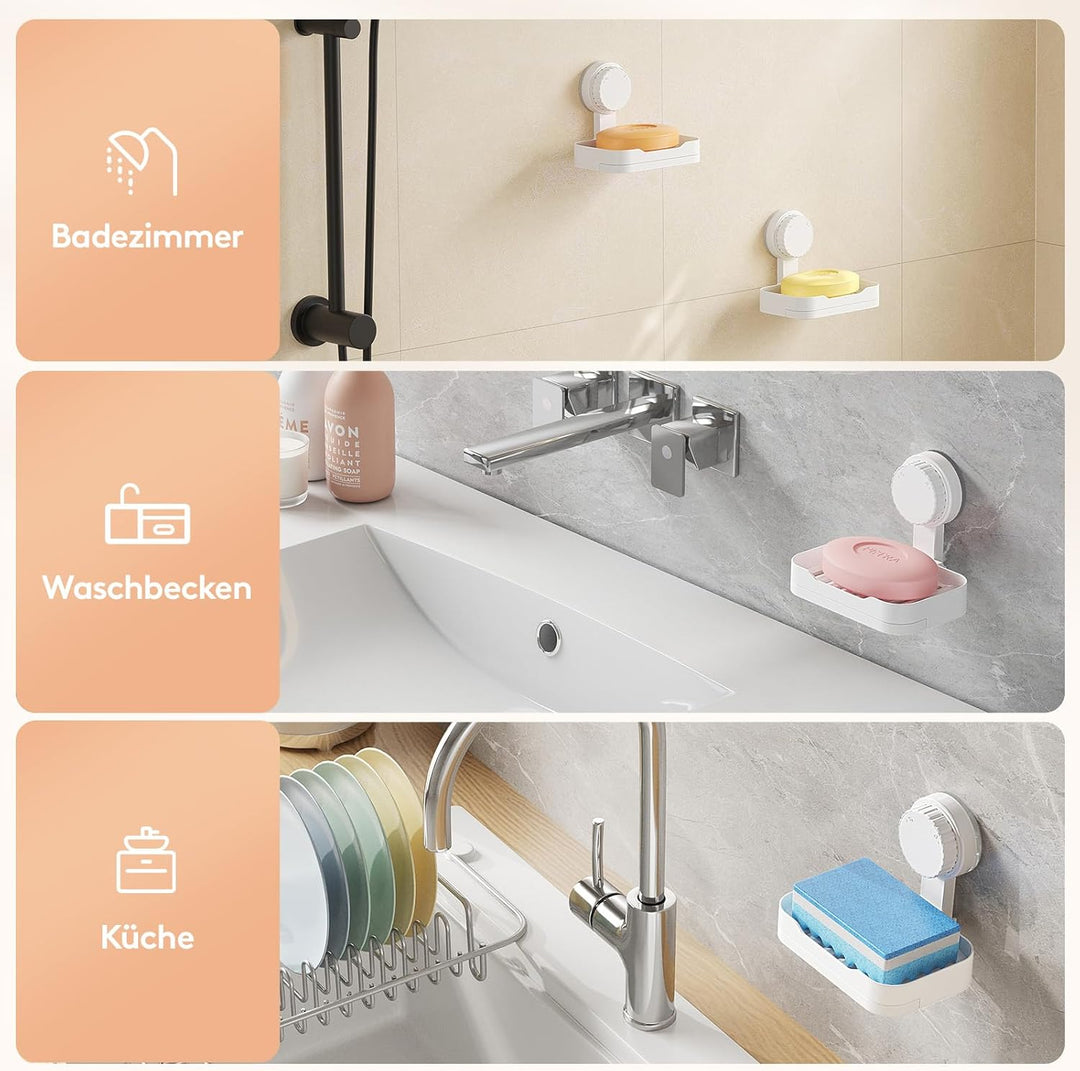 Lifewit Seifenschale Saugnapf für Dusche, Seifenschale mit ablauf, Kunststoff Seifenhalter Ohne Bohr