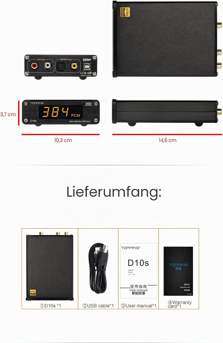 Topping D10s Mini USB DAC ES9038Q2M XMOS XU208 PCM384kHz DSD256 Native Audio Amplifier Decoder Schwa