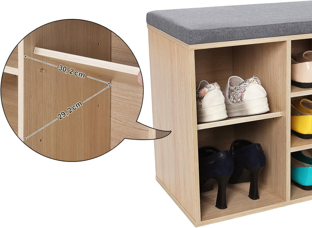 VASAGLE Schuhbank, Schuhregal mit Sitzfläche, Sitzbank mit Stauraum, gut gepolstert, Flurbank mit 10