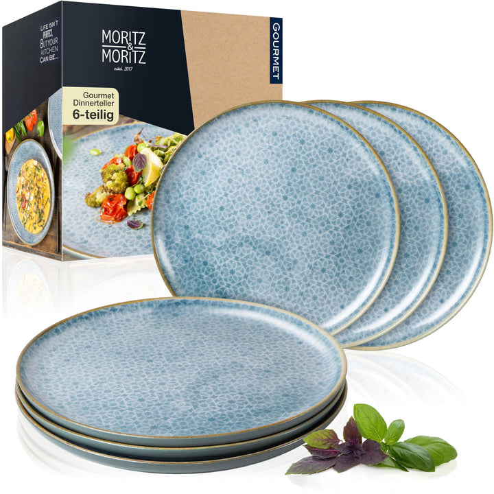 Moritz & Moritz TERRA 6-tlg Dinner Teller Set - Ø 27 cm - Mediterrane Teller in strahlendem Azurblau
