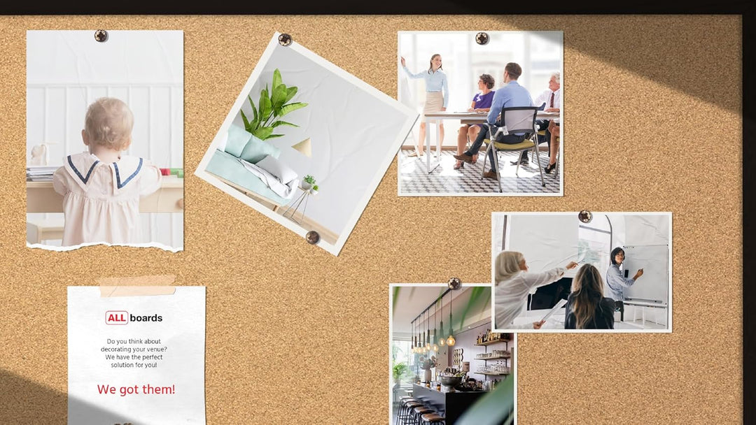 ALLboards Pinnwand mit Schwarzer Holz Rahmen 90x60cm Korktafel Korkwand Pinnwand Kork Farbiger Natur