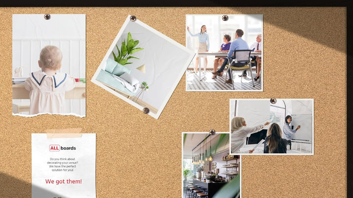 ALLboards Pinnwand mit Schwarzer Holz Rahmen 90x60cm Korktafel Korkwand Pinnwand Kork Farbiger Natur