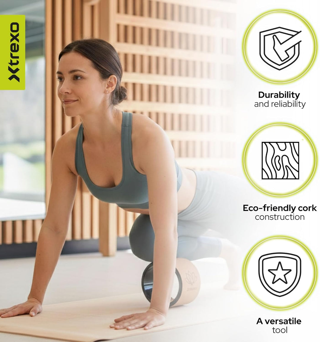 TREXO Yoga Rad Naturkork mit einem Durchmesser von 32 cm und einer Breite von 13 cm in Braun aus 100