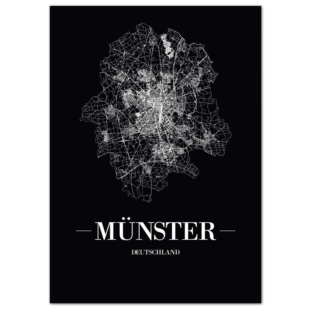 JUNIWORDS Stadtposter, Münster, Wähle eine Grösse, 40 x 60 cm, Poster, Schrift A, Schwarz 40 x 60 cm