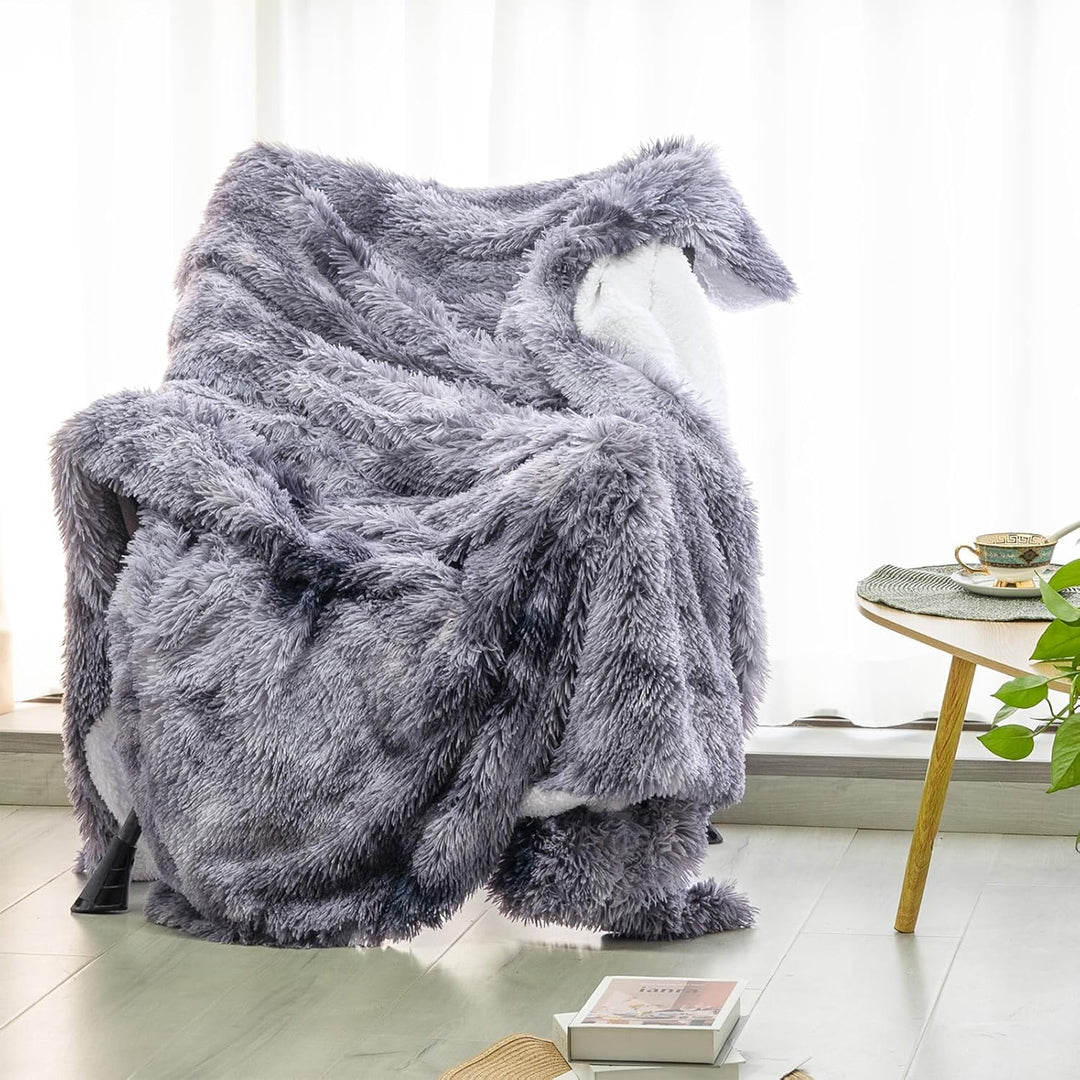 Caregchrisj Kunstfelldecke –Grauweiss Sherpa Schafdecke – Comfort Luxuriöse Flauschige Kuscheldecke