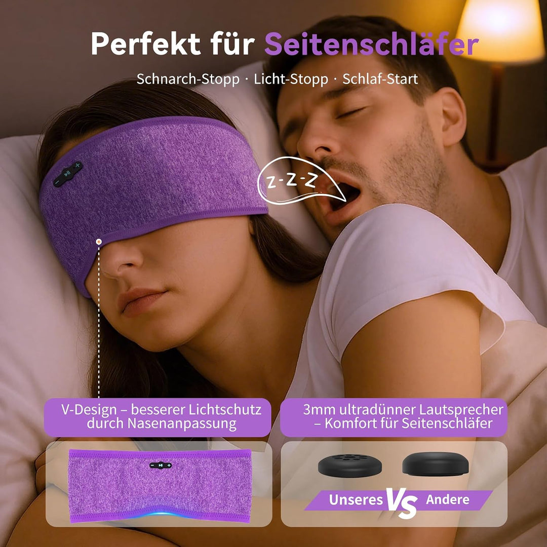 Schlafkopfhörer Bluetooth 6.0, 3-IN-1 Kabellos Stirnband für Seitensschläfer, 20 Std Laufzeit, HD St