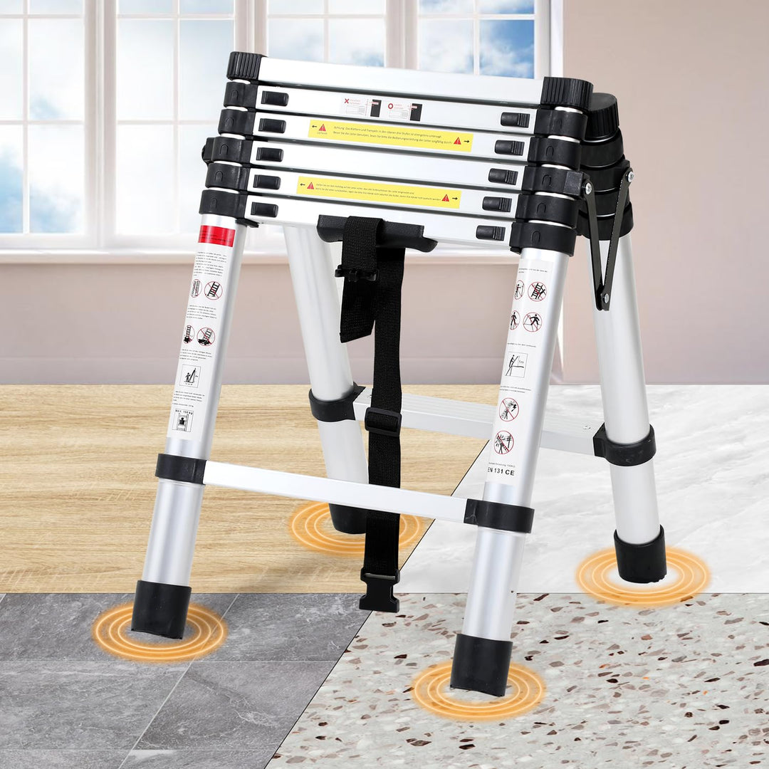 Eulenke Teleskopleiter 1.4m+1.7m Aluminium Trittleiter - 4+5 Stufen Tragbare rutschfeste Klappleiter
