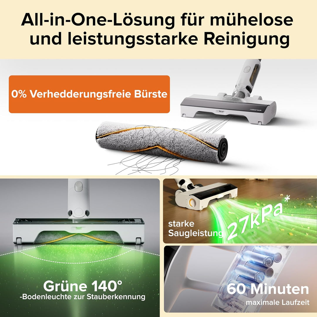 roborock H60 Hub Kabelloser Staubsauger mit 2L Auto-Empty Station, Ladestation, 60 Min. Abnehmbarer
