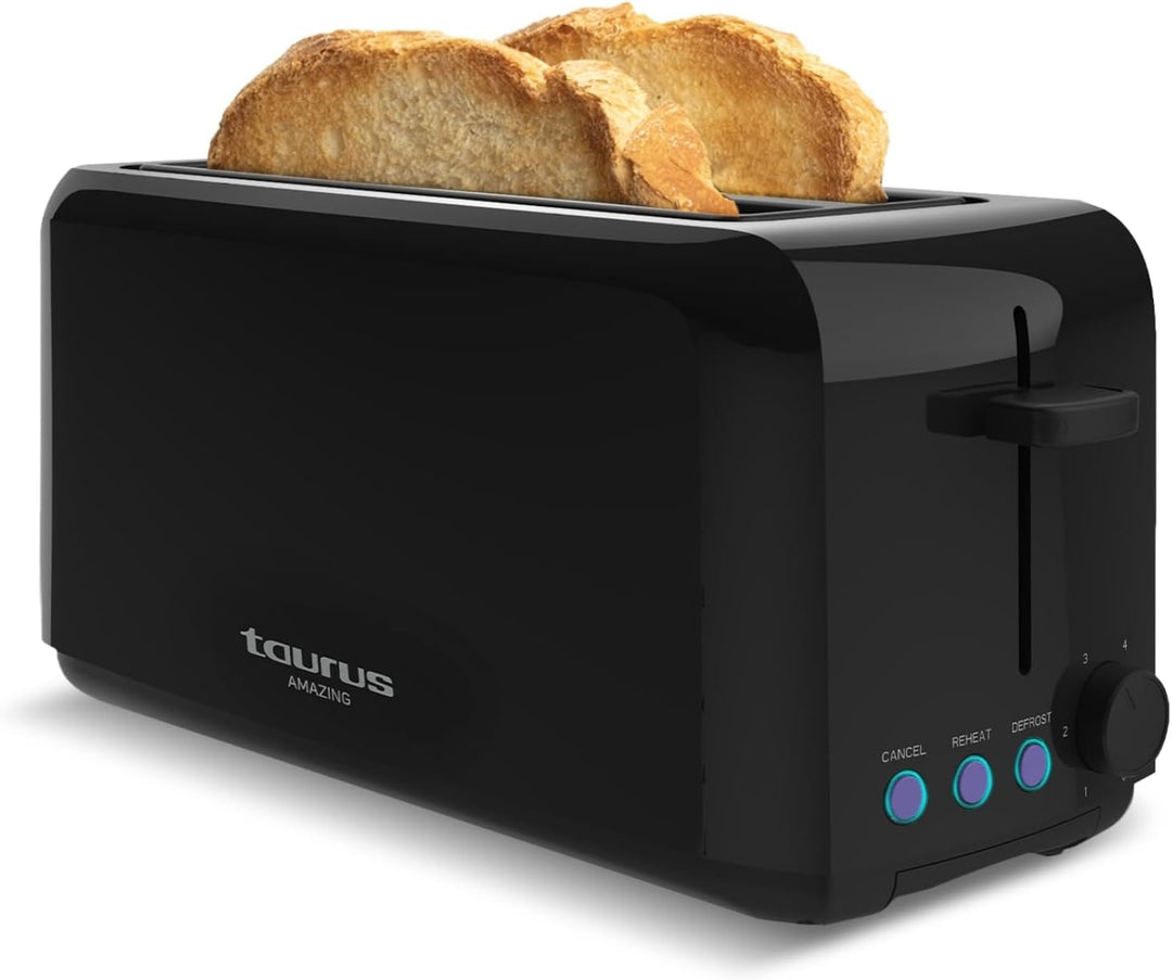 Taurus Amazing TO3000 - Brotröster 1450W, 2 extra lange und extra breite Schlitze, 6 Toaststufen, 3