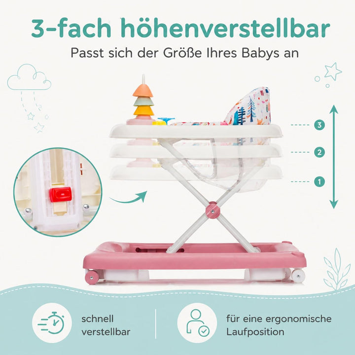 Fillikid Lauflerngerät höhenverstellbar 3-fach mit Sicherheitsstopper | 4 Rollen, ergonomischer Sitz
