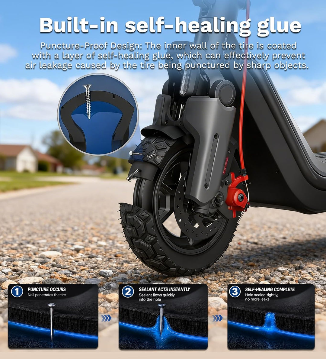 Tubeless-Reifen, selbstdichtend, 70/60‑7,5, kompatibel mit Ninebot By Segway MAX G3 / ZT3 / ZT3 Pro,
