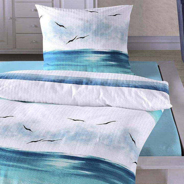 Traumschlaf • Seersucker Bettwäsche Set • Bügelfrei• luftig leichte Sommer-Bettwäsche im Maritimen L