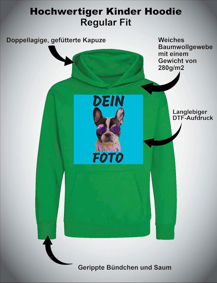 Kinder Hoodie Bedrucken Lassen - Mit Wunschfoto personalisiert - Kapuzenpullover als Geschenk für Ju