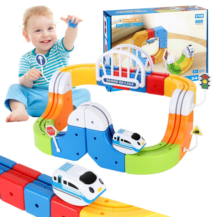 Electric Train Set, Cube Track Block Zug mit Flexibler Rennstrecke, Schwerkraft-Trotzende 3D-Eingebe