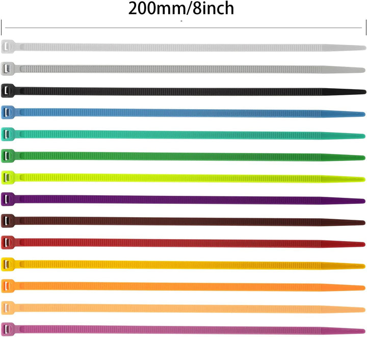 XINGO 1200 Stück Farbige Kabelbinder, 200mm x 4.8mm Kabelbinder farbig bunt, 12 Verschiedene Farbtön