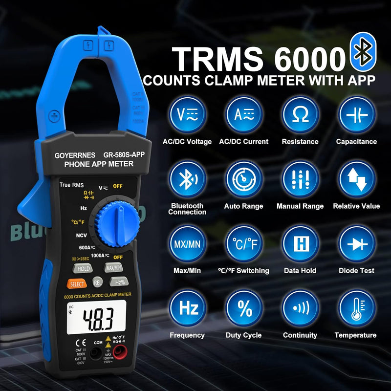 Digitales Zangenmessgerät Multimeter T-RMS 6000 Counts,GR-580S-APP berührungsloser Spannungsprüfe mi