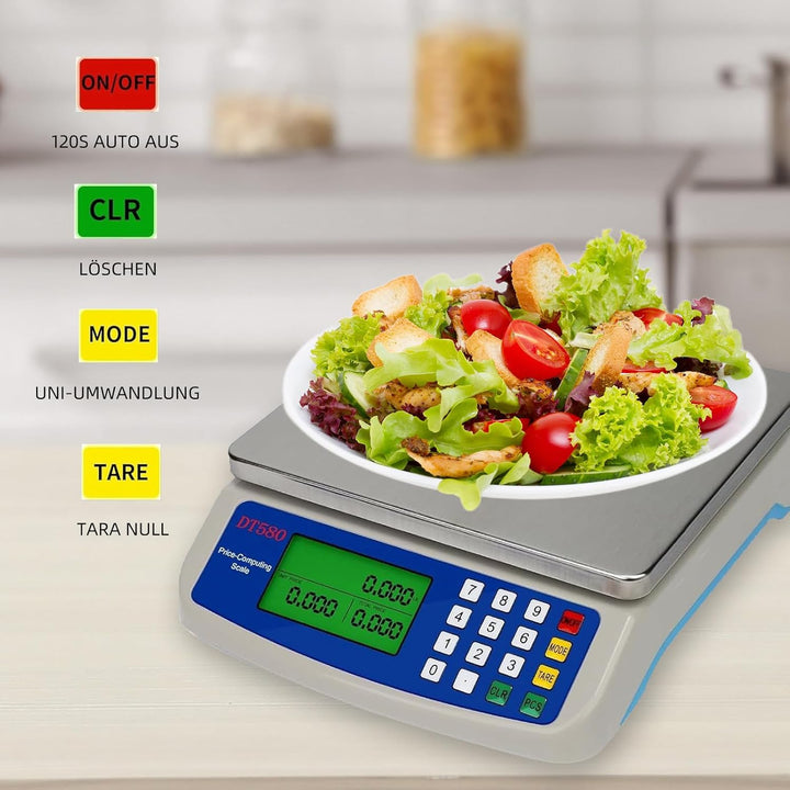 Digitale Küchenwaage 30 kg, Edelstahl Obstwaage mit LCD Display und Tara Funktion, Waage digital mit