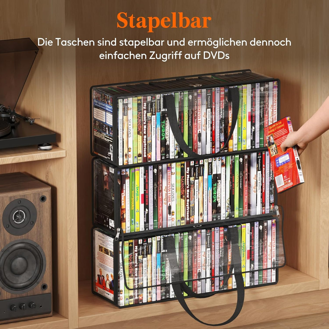 Lifewit DVD Aufbewahrungstaschen 4er, Durchsichtige PVC DVD Hüllenhalter mit Griffen, Frontfenster m