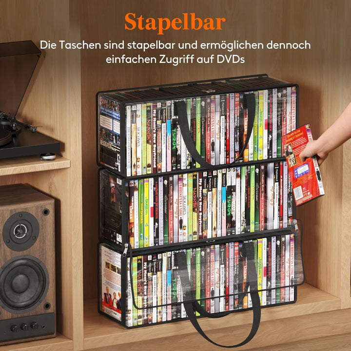 Lifewit DVD Aufbewahrungstaschen 4er, Durchsichtige PVC DVD Hüllenhalter mit Griffen, Frontfenster m