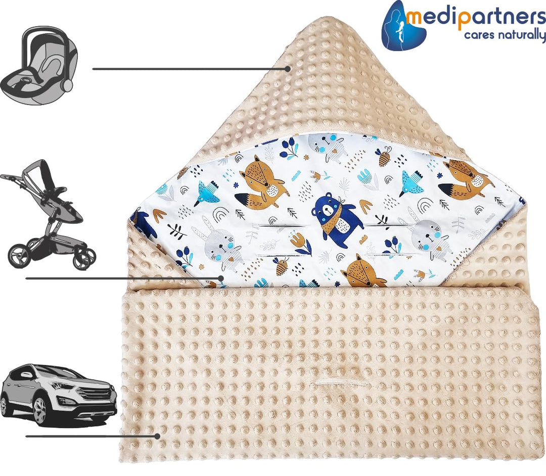 Medi Partners Einschlagdecke 100% Baumwolle 85x85cm Kuscheldecke für Kinderwagen Babyschale universa