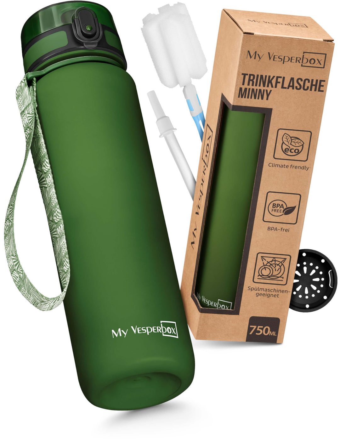 My Vesperbox® Trinkflasche Kinder [750ML] - Wasserflasche Kohlensäure Geeignet & Auslaufsicher - Wat