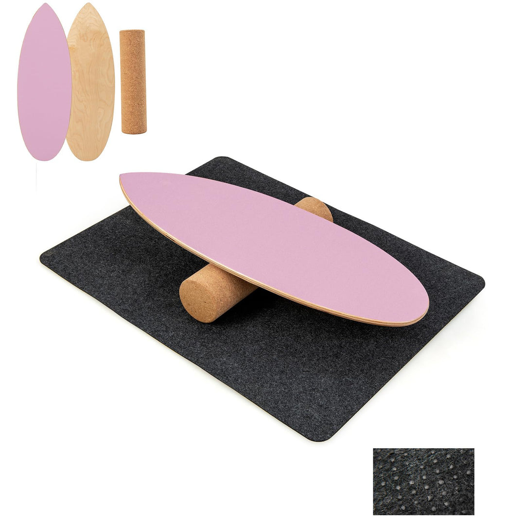 GYMAX Balance Board aus Holz, 15 mm BalanceBoard mit 10mm Korkrolle & rutschfeste Matte aus Filz, In