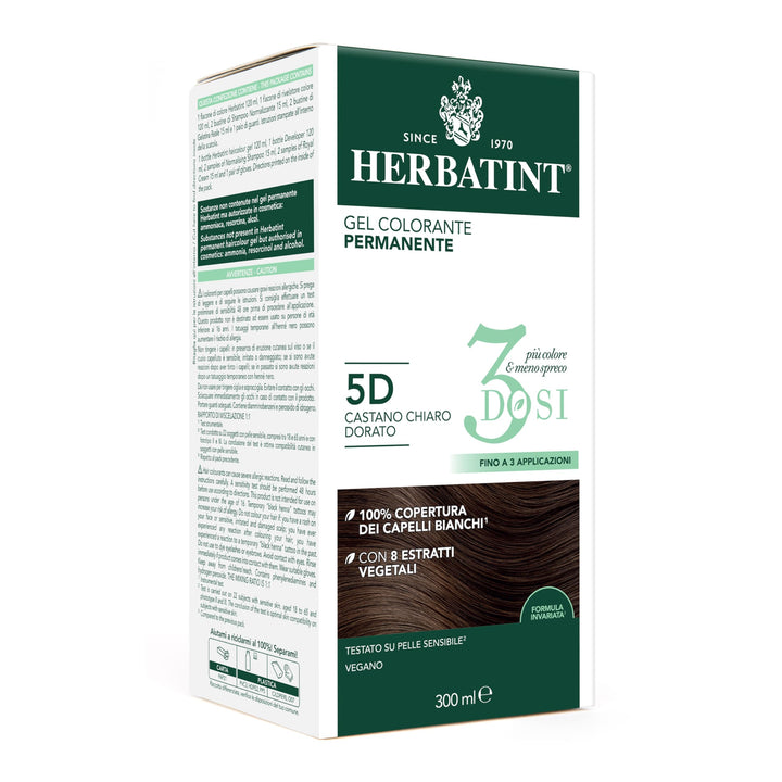 Herbatint Permanentes Farbgel 3 Dosen, 300 ml – 5D Hellbraun Gold, ohne Ammoniak, für empfindliche H