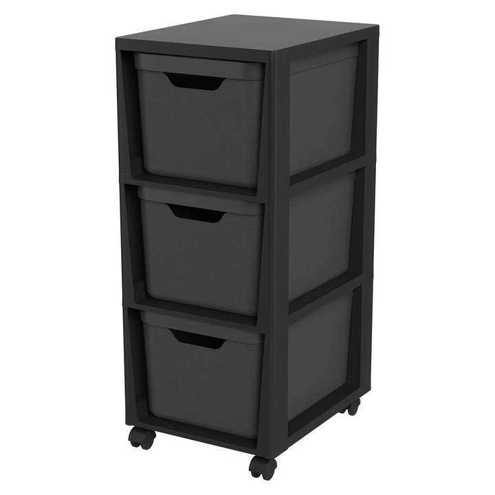 Jive Rotho Tower black Rollcontainer mit 3 Schubladen, Kunststoff (PP) BPA-frei, schwarz, 3 x 16l (3