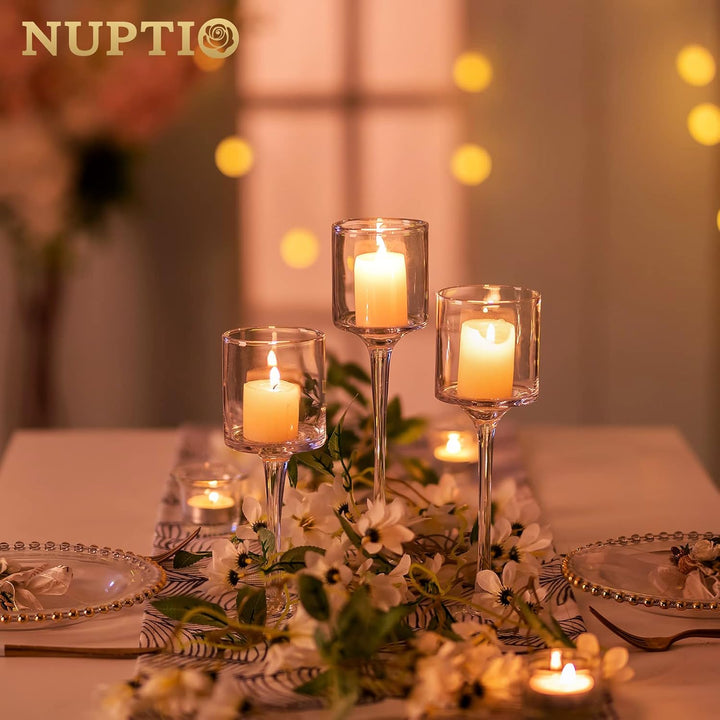 NUPTIO 1 Set Glaskerzenhalter für Stumpenkerze & Schwimmkerzen, Glas-Teelicht-Kerzenhalter Klare Tis